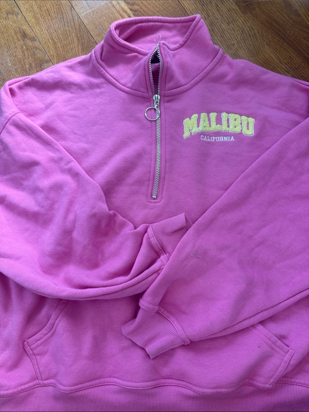 Malibu California Pink Quarter-Zip Pullover Sweater